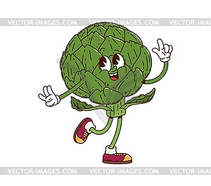 Cartoon groovy artichoke vegetable retro character - vector clipart