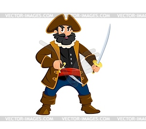 Cartoon pirate, filibuster bandit happy character - vector image