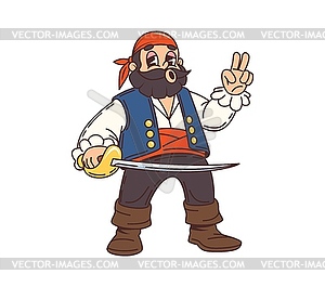 Cartoon pirate, filibuster captain cute character - vector image