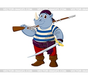 Cartoon rhinoceros animal pirate and corsair - vector image
