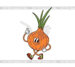 Cartoon groovy onion farm vegetable character - vector clipart