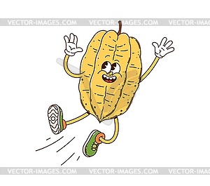 Cartoon groovy starfruit fruit character jumping - vector image