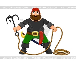 Cartoon pirate, corsair sailor funny character - vector image
