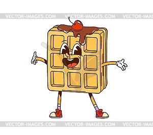 Cartoon Belgian waffle retro groovy character - vector image