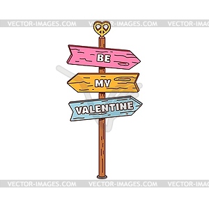 Wooden signpost with pink, yellow, and blue planks - vector clipart / vector image