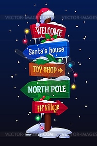 Wooden Christmas sign board or North Pole signage - vector image