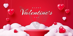 Valentines day podium stage pedestal with hearts - vector clip art