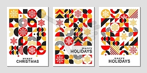 Christmas posters with bauhaus geometric patterns - vector image