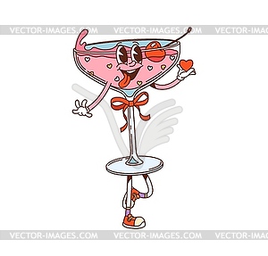 Cartoon groovy valentine drink glass character - vector clipart