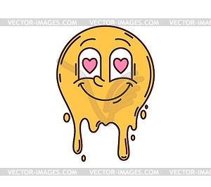 Cartoon groovy valentine melting face with hearts - vector clipart