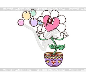 Cartoon groovy valentine daisy flower character - color vector clipart