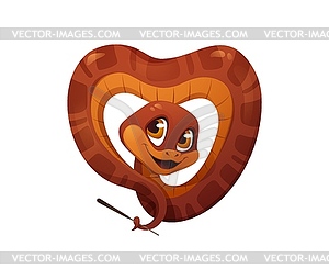 Valentine day cartoon snake coiled in heart shape - vector clipart / vector image