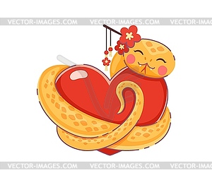 Cartoon valentines day Asian snake with love heart - vector clipart