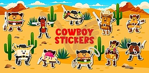 Stickers pack, cartoon fast food cowboy characters - vector clip art