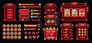 Chinese game interface, gui buttons, frames asset - color vector clipart