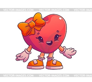Cartoon groovy valentine day girl heart character - vector clipart