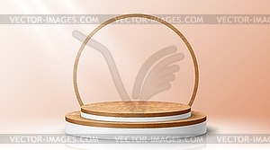 Round wooden showcase podium with frame for stage - royalty-free vector clipart