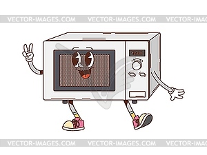 Retro groovy microwave oven cartoon character - vector clip art