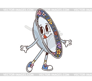 Groovy dish plate retro cartoon funny character - color vector clipart