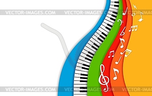 Papercut piano music background with layered waves - color vector clipart