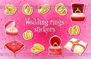 Stickers pack of wedding and marriage rings - vector clip art