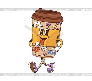 Cartoon groovy coffee disposable cup character - vector clipart