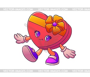 Cartoon groovy valentine day heart shaped gift box - vector clipart