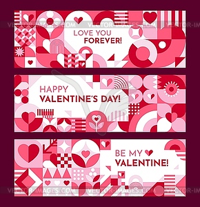 Valentines holiday banners with geometric shapes - vector image