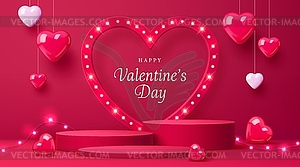 Valentine day podium stage with hearts on platform - stock vector clipart
