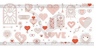 Valentine day line boho hearts for love holiday - vector clip art