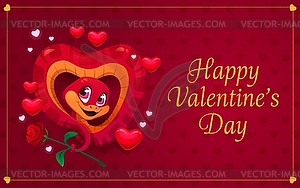 Valentine Day greeting card, snake in heart shape - vector image