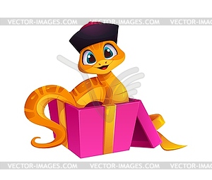 Asian horoscope snake character in gift box - vector clipart