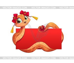 Asian horoscope cute snake with holiday banner - vector clipart