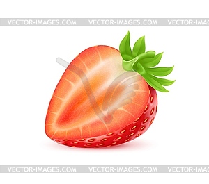 3D realistic raw ripe strawberry fruit ripe half - vector image