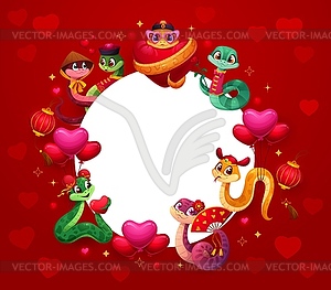 Valentine day round banner with hearts and snakes - vector clipart