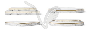 Realistic marble podiums with golden border frames - vector clip art