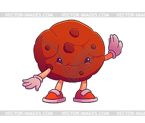 Cartoon groovy chocolate chip cookie character - color vector clipart