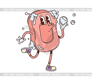 Cartoon groovy soap bar character with bubbles - vector clipart