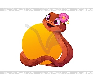 Cute asian horoscope snake character with banner - vector image