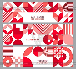 Valentine day holiday banners of geometric shapes - vector clip art