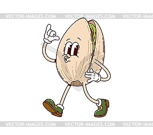 Cartoon groovy pistachio with carefree expression - vector clipart