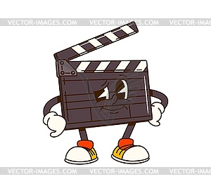 Cinema movie cartoon groovy clapperboard character - vector image