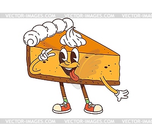 Groovy cake with whipped cream dessert character - vector image