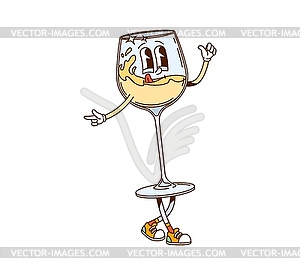 Retro groovy white wine glass adorable character - color vector clipart