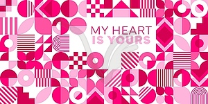 Valentines day greeting card with geometric shapes - vector clip art