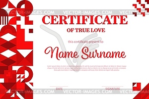 Valentines day true love diploma or certificate - vector clip art