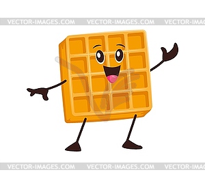 Cartoon funny Belgian waffle fast food character - vector image