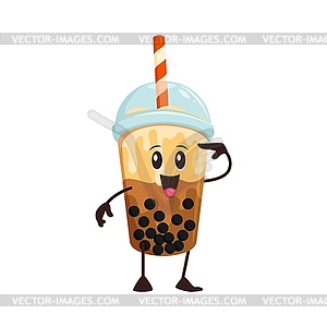 Cartoon bubble tea cup, cute fast food character - vector clipart