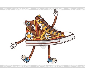 Cartoon retro groovy sneaker hippie y2k character - vector clip art