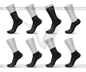 Realistic black man socks, 3d sox mockups - vector image